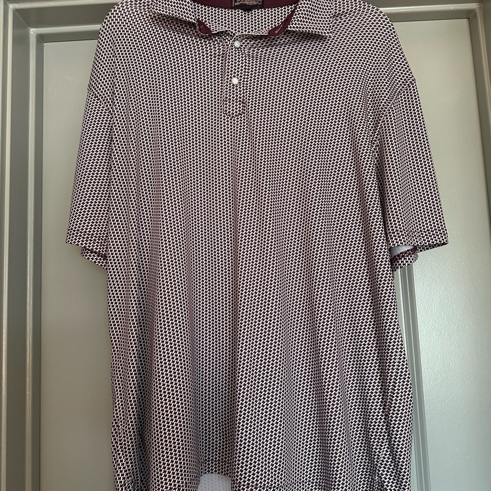 RAFTER C MEN'S PROFLEX45 BURGUNDY TEXAS GEO PRINT SHORT SLEEVE SNAP POLO SHIRT